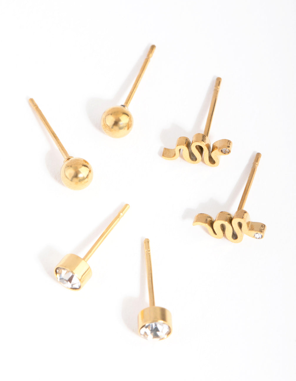 24 Carat Gold Plated Titanium Snake Stud Pack Earrings