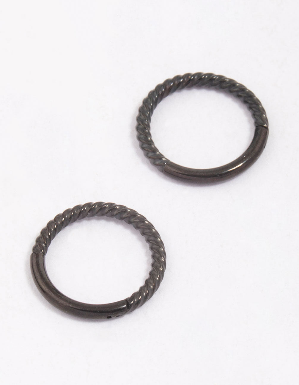 Black Surgical Steel Rope Sleeper Hoop Earrings 8mm
