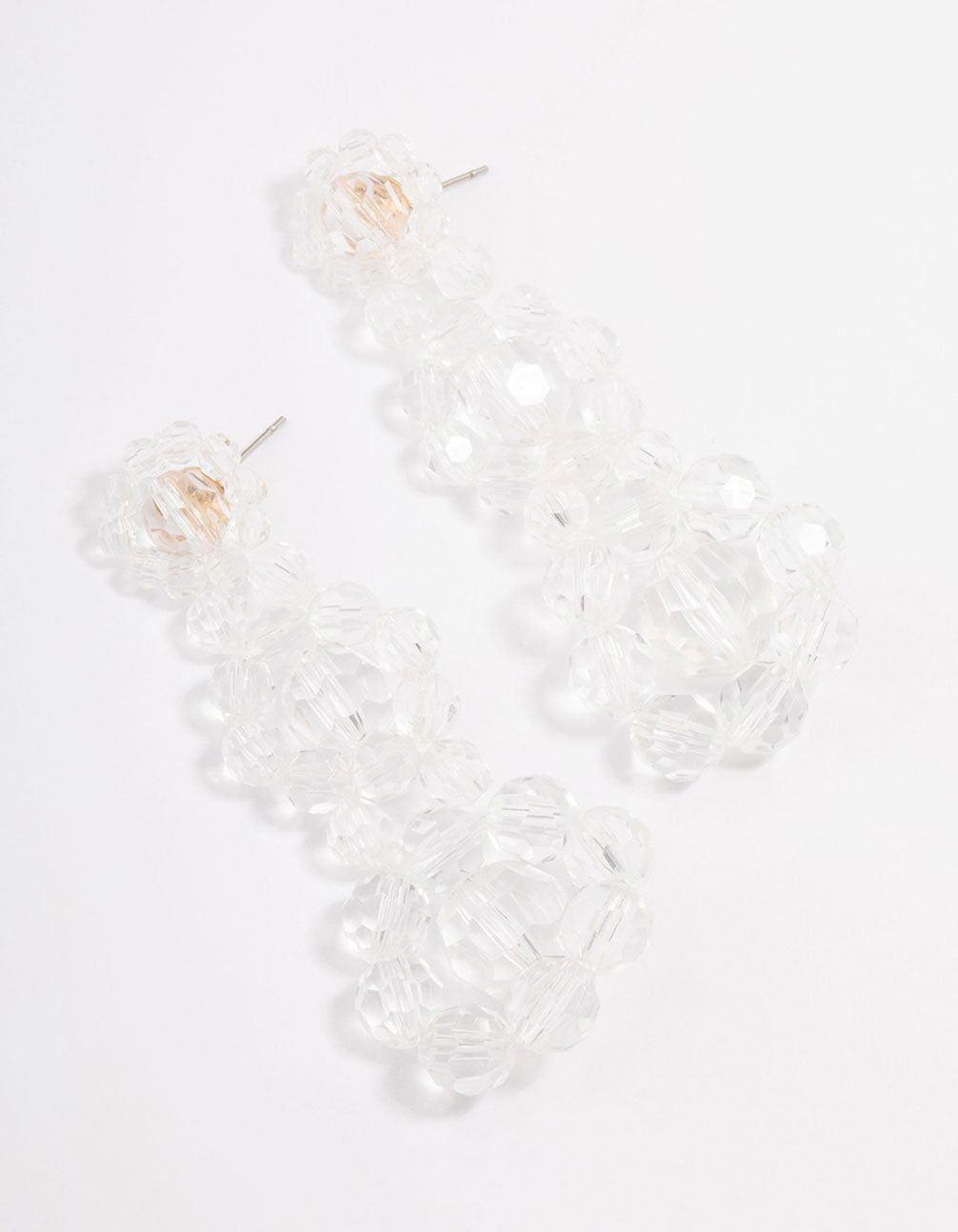 Beaded Clear Flower Graduating Drop Earrings
