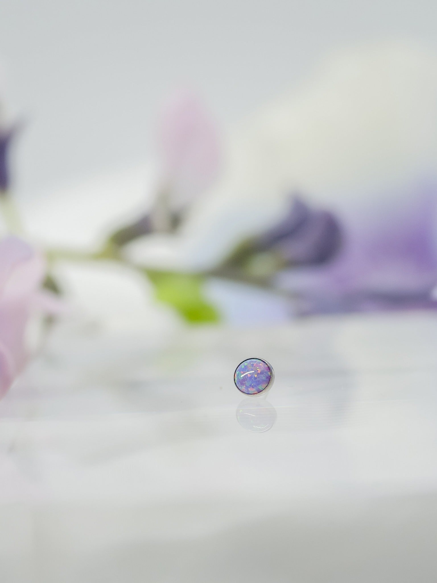 lilac purple soft lavender opal with rainbow flecks threadless end