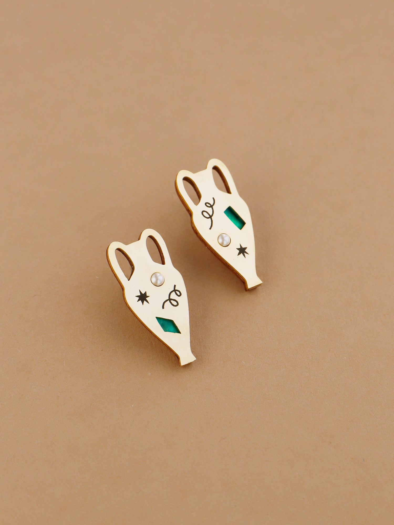 97. Amphora Studs in Brass - Clip On - Seconds